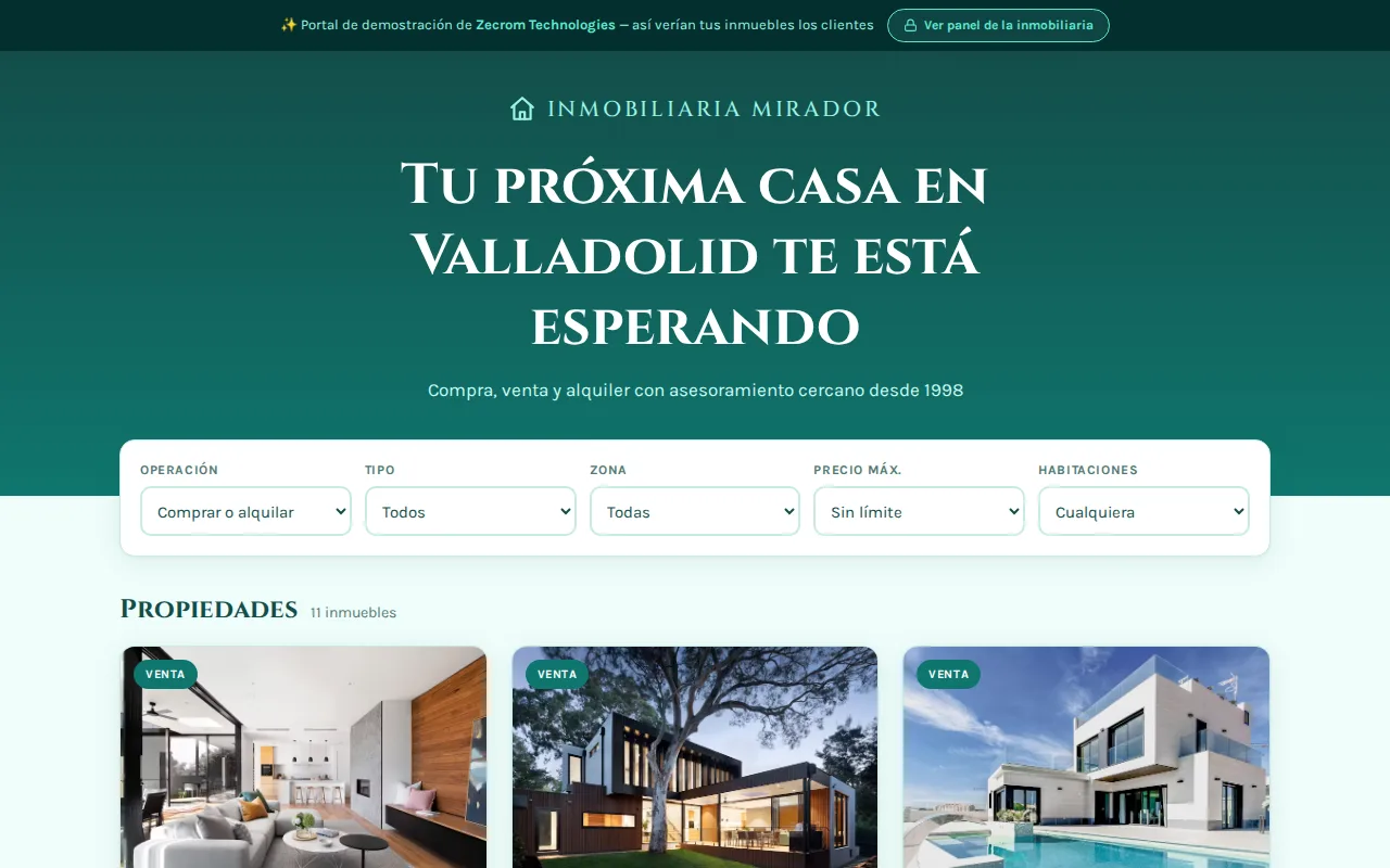 Portal Inmobiliaria Mirador — buscador de propiedades, desarrollado por Zecrom
