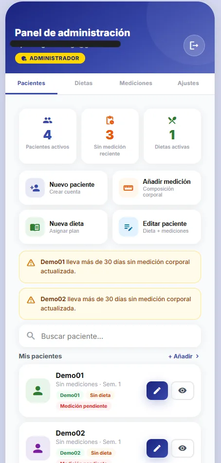 Panel de gestión NutriApp — aplicación web a medida por Zecrom